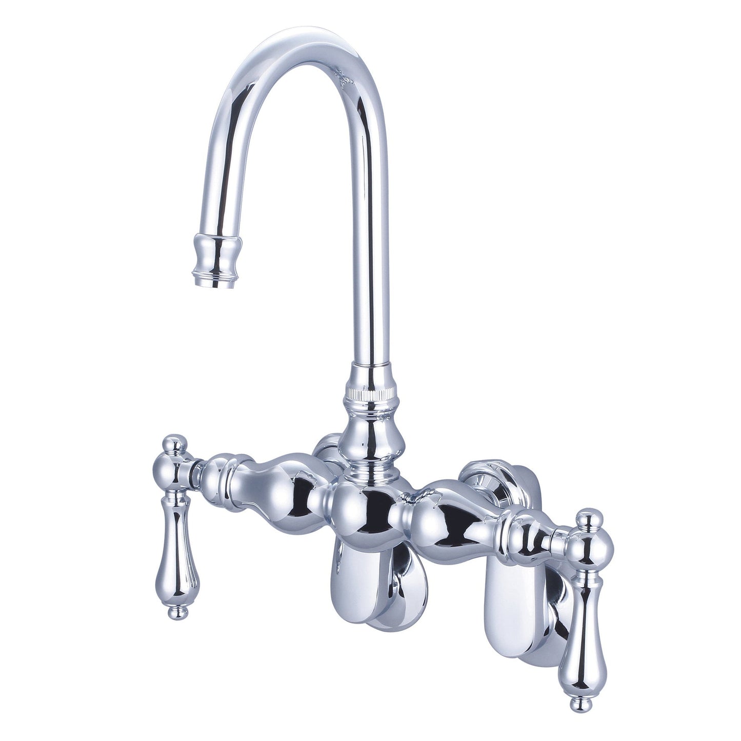Water Creation Vintage Classic Adjustable Spread Wall Mount Tub F6-0015 9.25" Silver Solid Brass Faucet With Gooseneck Spout And Swivel Wall Connector And Metal Lever Handles Without Labels