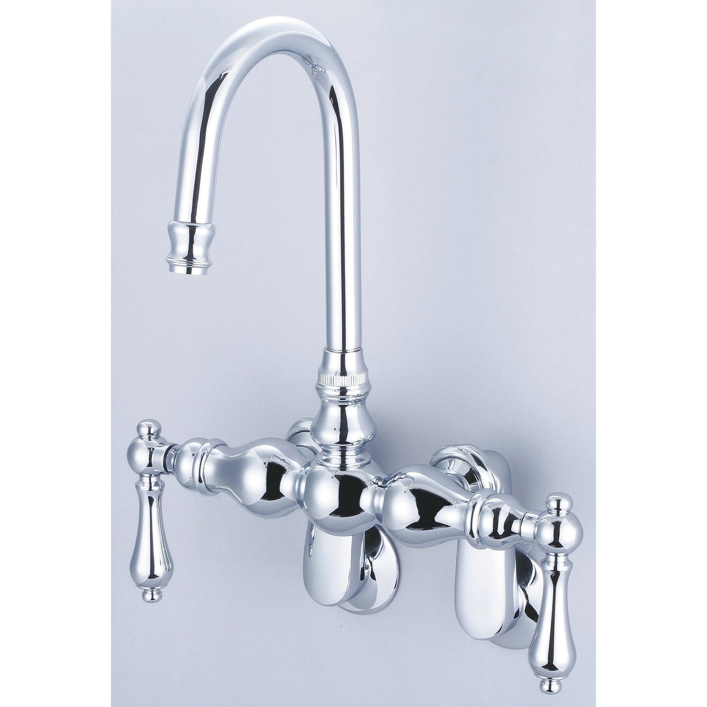Water Creation Vintage Classic Adjustable Spread Wall Mount Tub F6-0015 9.25" Silver Solid Brass Faucet With Gooseneck Spout And Swivel Wall Connector And Metal Lever Handles Without Labels