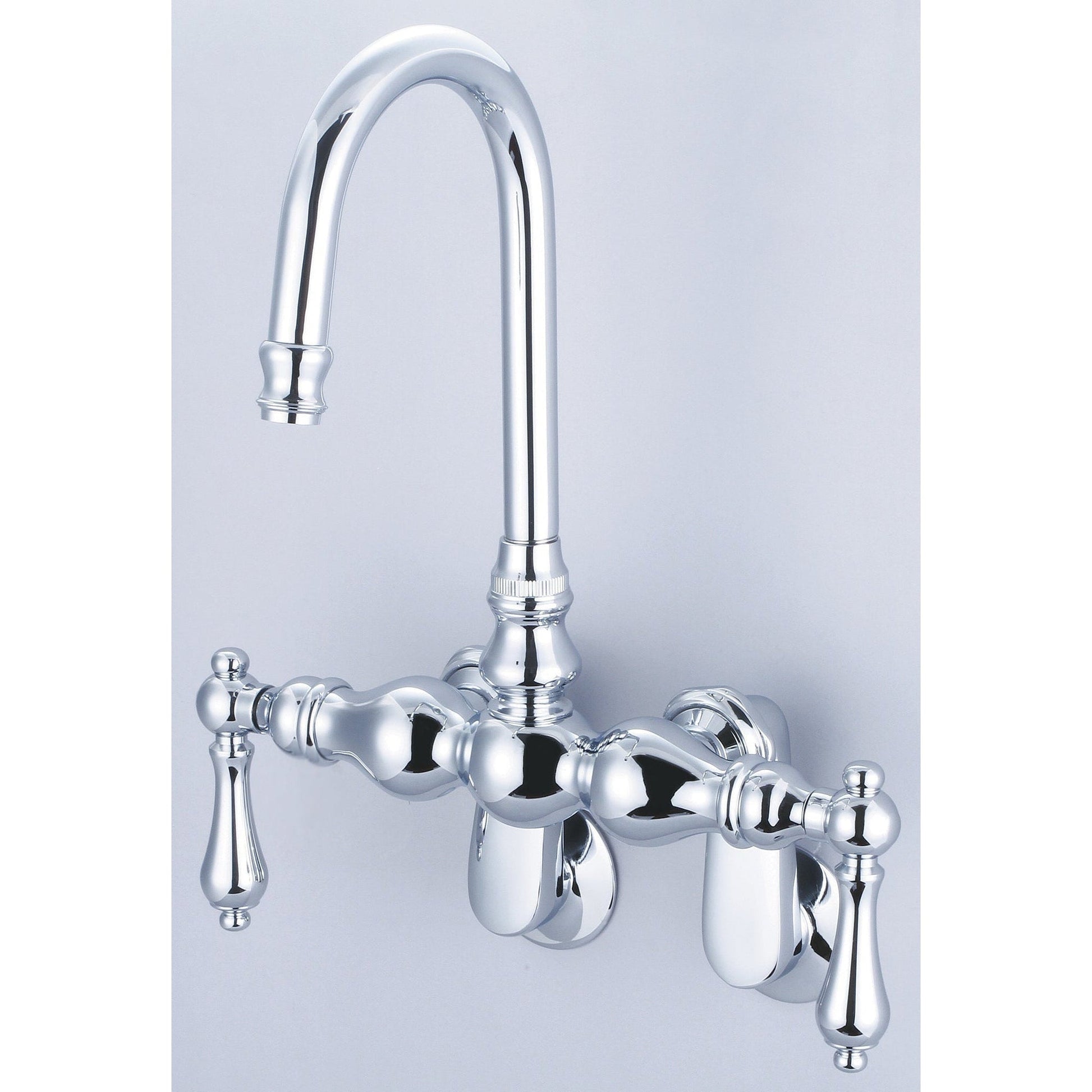 Water Creation Vintage Classic Adjustable Spread Wall Mount Tub F6-0015 9.25" Silver Solid Brass Faucet With Gooseneck Spout And Swivel Wall Connector And Metal Lever Handles Without Labels