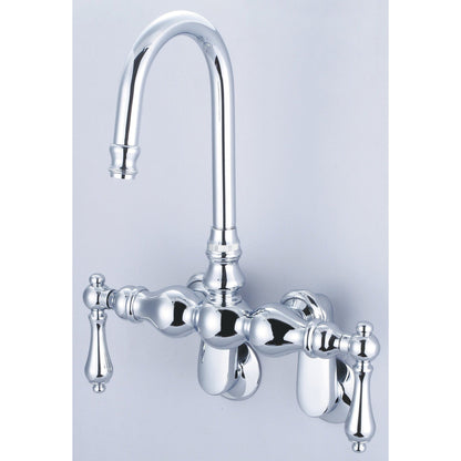 Water Creation Vintage Classic Adjustable Spread Wall Mount Tub F6-0015 9.25" Silver Solid Brass Faucet With Gooseneck Spout And Swivel Wall Connector And Metal Lever Handles Without Labels