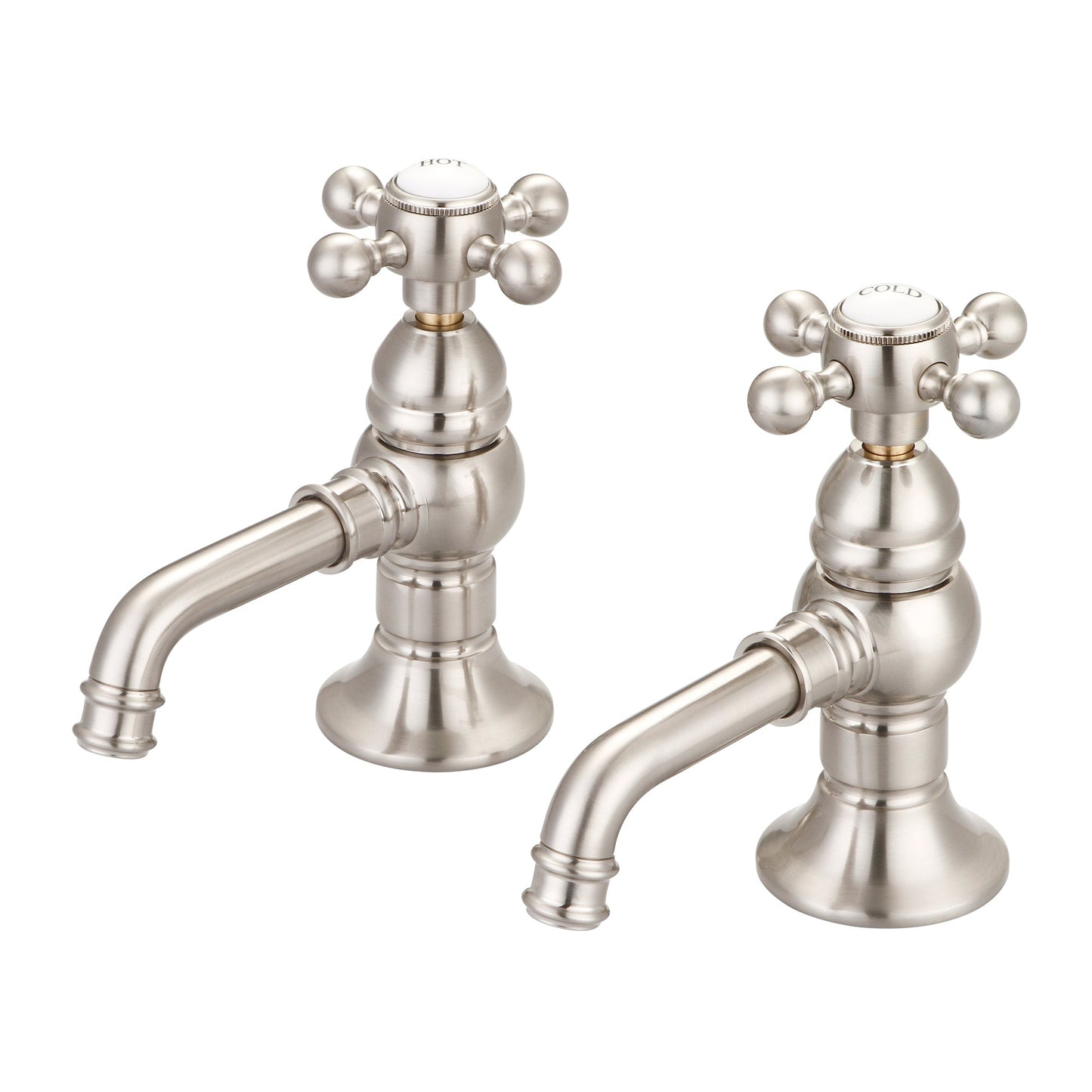 Water Creation Vintage Classic Basin Cocks Lavatory F1-0002 2.06" Grey Solid Brass Faucet With Metal Lever Handles, Hot And Cold Labels Included