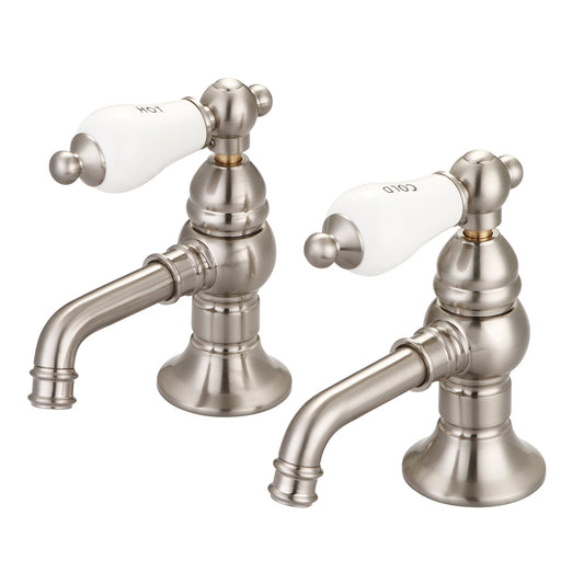 Water Creation Vintage Classic Basin Cocks Lavatory F1-0002 2.06" Grey Solid Brass Faucet With Porcelain Lever Handles, Hot And Cold Labels Included