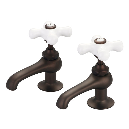 Water Creation Vintage Classic Basin Cocks Lavatory F1-0003 1.88" Brown Solid Brass Faucet With Porcelain Cross Handles, Hot And Cold Labels Included