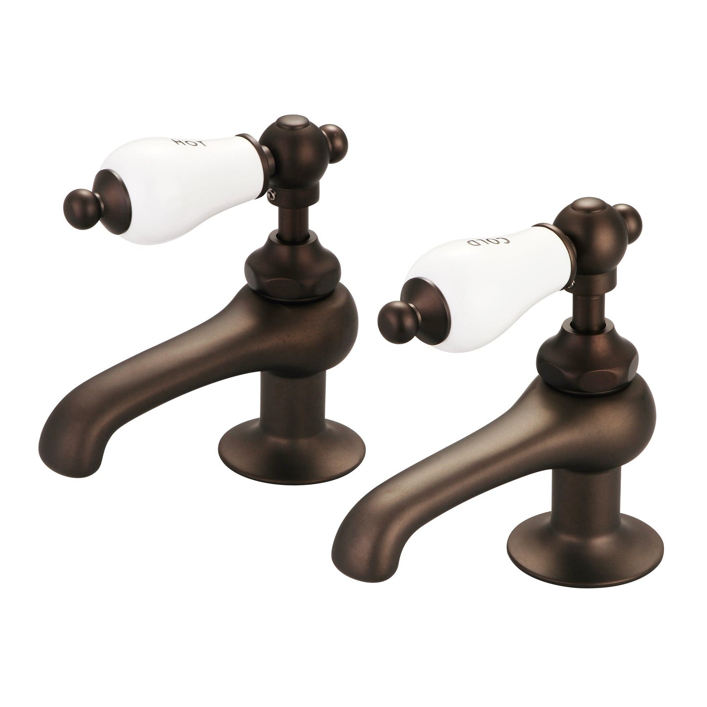 Water Creation Vintage Classic Basin Cocks Lavatory F1-0003 1.88" Brown Solid Brass Faucet With Porcelain Lever Handles, Hot And Cold Labels Included