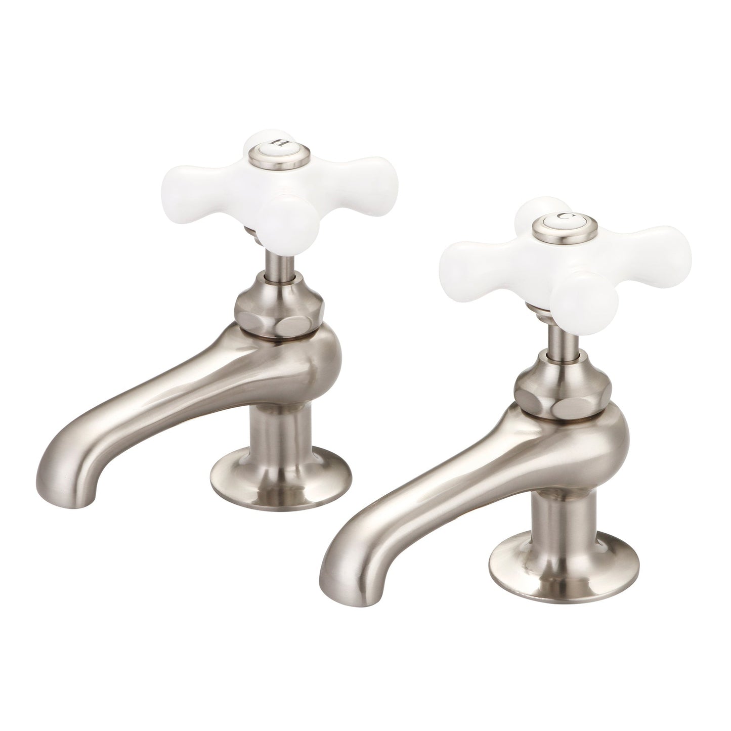 Water Creation Vintage Classic Basin Cocks Lavatory F1-0003 1.88" Grey Solid Brass Faucet With Porcelain Cross Handles, Hot And Cold Labels Included