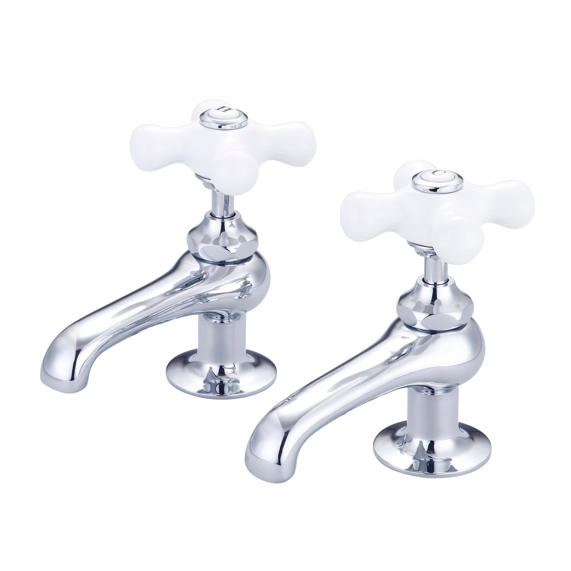 Water Creation Vintage Classic Basin Cocks Lavatory F1-0003 1.88" Silver Solid Brass Faucet With Porcelain Cross Handles, Hot And Cold Labels Included