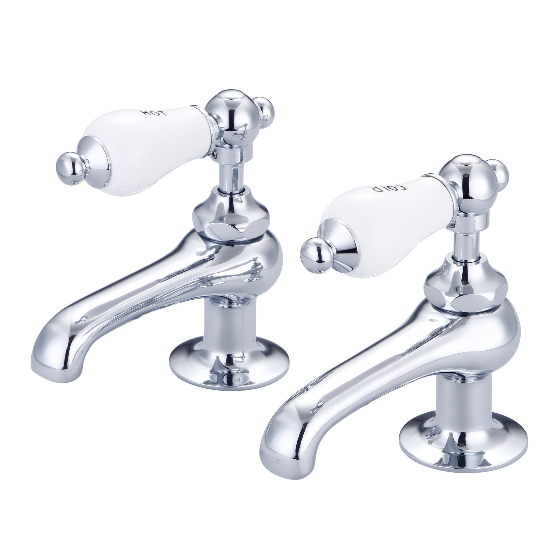 Water Creation Vintage Classic Basin Cocks Lavatory F1-0003 1.88" Silver Solid Brass Faucet With Porcelain Lever Handles, Hot And Cold Labels Included