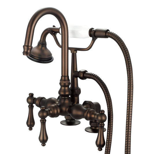 Water Creation Vintage Classic Center Deck Mount Tub F6-0013 9.25" Brown Solid Brass Faucet With Gooseneck Spout, 2-Inch Risers And Handheld Shower And Metal Lever Handles Without Labels