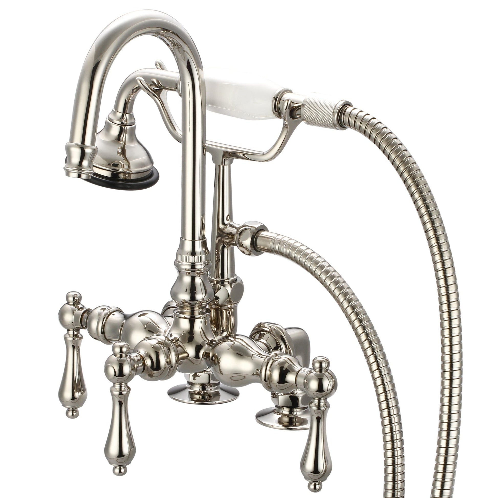 Water Creation Vintage Classic Center Deck Mount Tub F6-0013 9.25" Ivory Solid Brass Faucet With Gooseneck Spout, 2-Inch Risers And Handheld Shower And Metal Lever Handles Without Labels