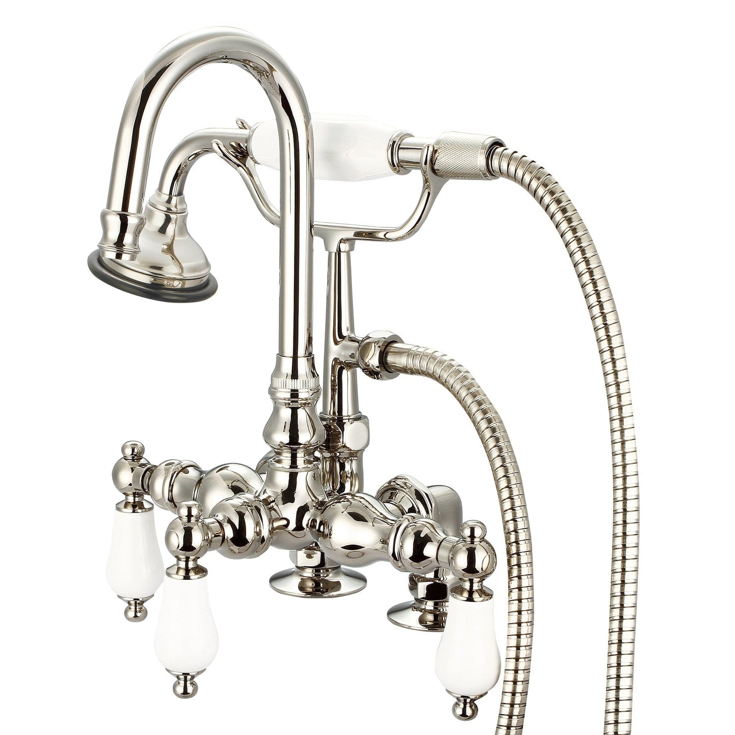 Water Creation Vintage Classic Center Deck Mount Tub F6-0013 9.25" Ivory Solid Brass Faucet With Gooseneck Spout, 2-Inch Risers And Handheld Shower And Porcelain Lever Handles Without Labels