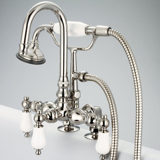Water Creation Vintage Classic Center Deck Mount Tub F6-0013 9.25" Ivory Solid Brass Faucet With Gooseneck Spout, 2-Inch Risers And Handheld Shower And Porcelain Lever Handles Without Labels