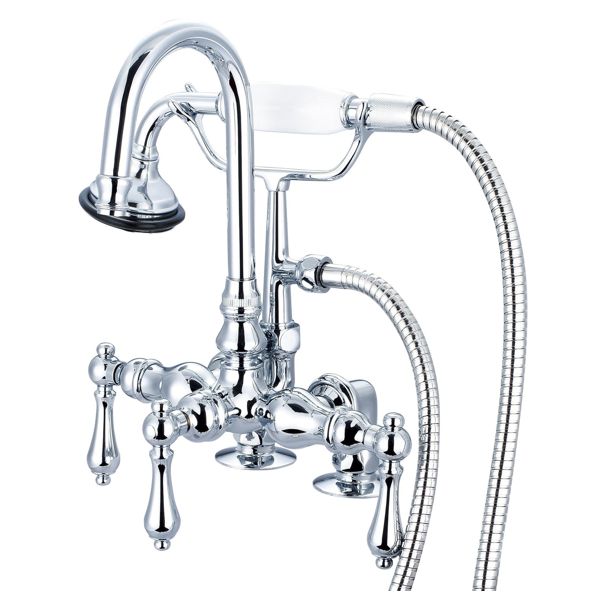 Water Creation Vintage Classic Center Deck Mount Tub F6-0013 9.25" Silver Solid Brass Faucet With Gooseneck Spout, 2-Inch Risers And Handheld Shower And Metal Lever Handles Without Labels