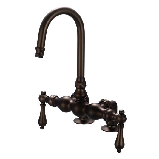 Water Creation Vintage Classic Center Deck Mount Tub F6-0016 9.25" Brown Solid Brass Faucet With Gooseneck Spout And 2-Inch Risers And Metal Lever Handles Without Labels