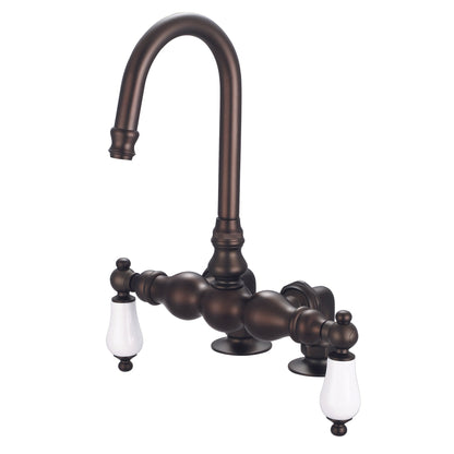 Water Creation Vintage Classic Center Deck Mount Tub F6-0016 9.25" Brown Solid Brass Faucet With Gooseneck Spout And 2-Inch Risers And Porcelain Lever Handles Without Labels