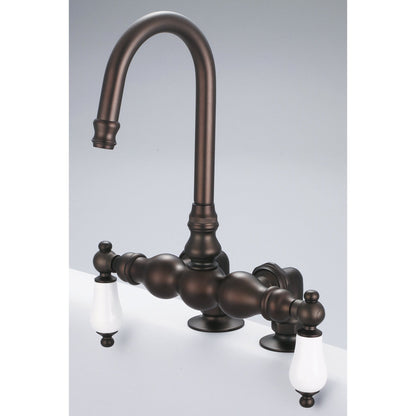Water Creation Vintage Classic Center Deck Mount Tub F6-0016 9.25" Brown Solid Brass Faucet With Gooseneck Spout And 2-Inch Risers And Porcelain Lever Handles Without Labels