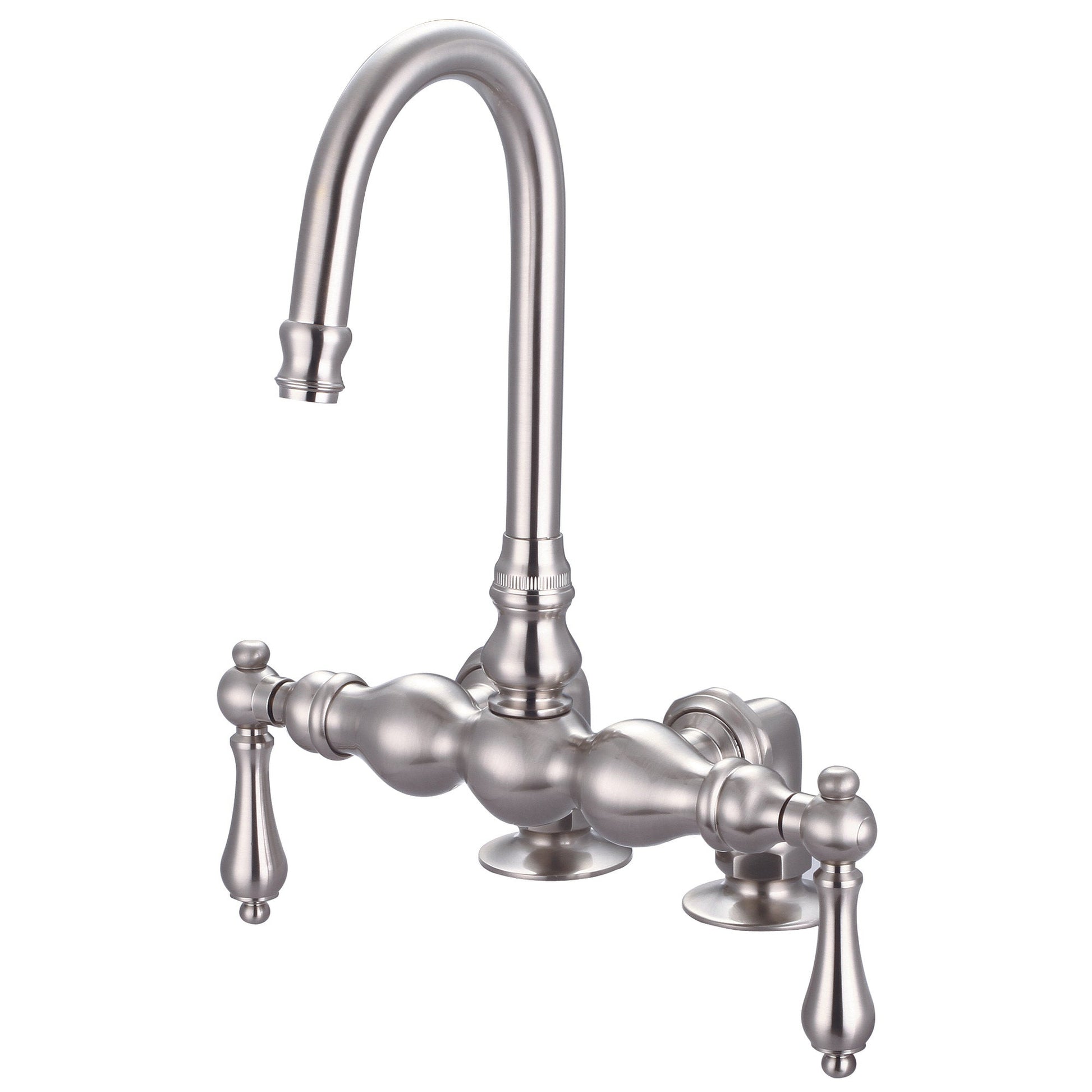 Water Creation Vintage Classic Center Deck Mount Tub F6-0016 9.25" Grey Solid Brass Faucet With Gooseneck Spout And 2-Inch Risers And Metal Lever Handles Without Labels