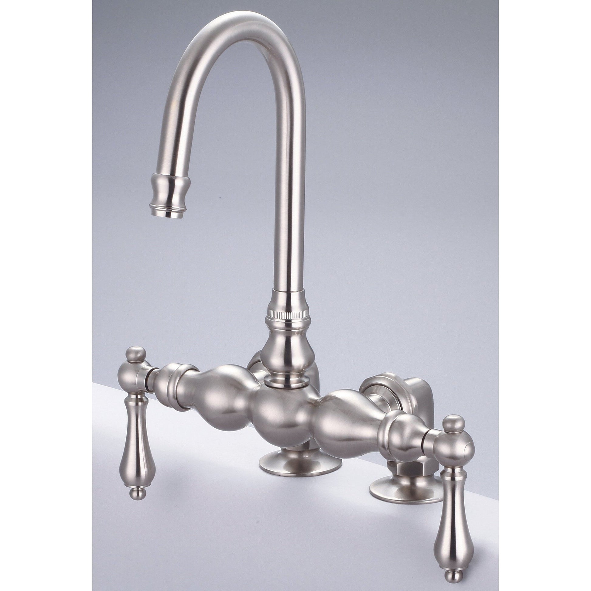 Water Creation Vintage Classic Center Deck Mount Tub F6-0016 9.25" Grey Solid Brass Faucet With Gooseneck Spout And 2-Inch Risers And Metal Lever Handles Without Labels