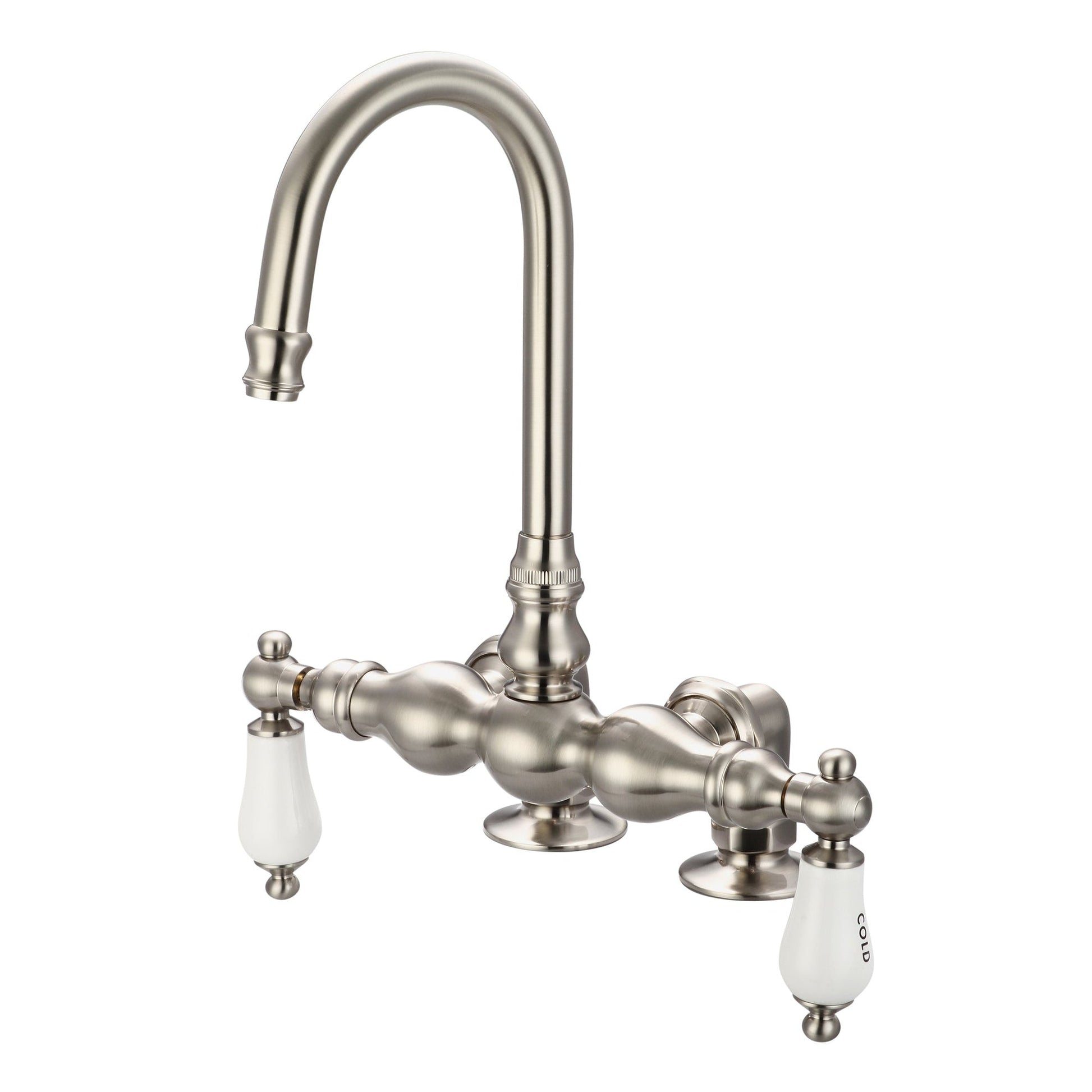 Water Creation Vintage Classic Center Deck Mount Tub F6-0016 9.25" Grey Solid Brass Faucet With Gooseneck Spout And 2-Inch Risers And Porcelain Lever Handles, Hot And Cold Labels Included