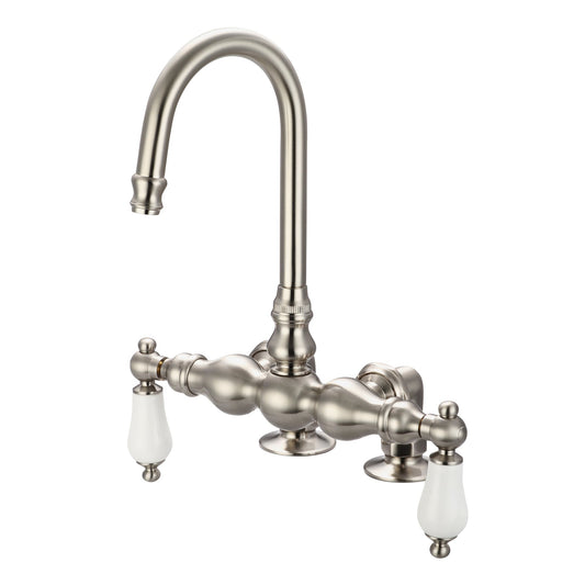 Water Creation Vintage Classic Center Deck Mount Tub F6-0016 9.25" Grey Solid Brass Faucet With Gooseneck Spout And 2-Inch Risers And Porcelain Lever Handles Without Labels