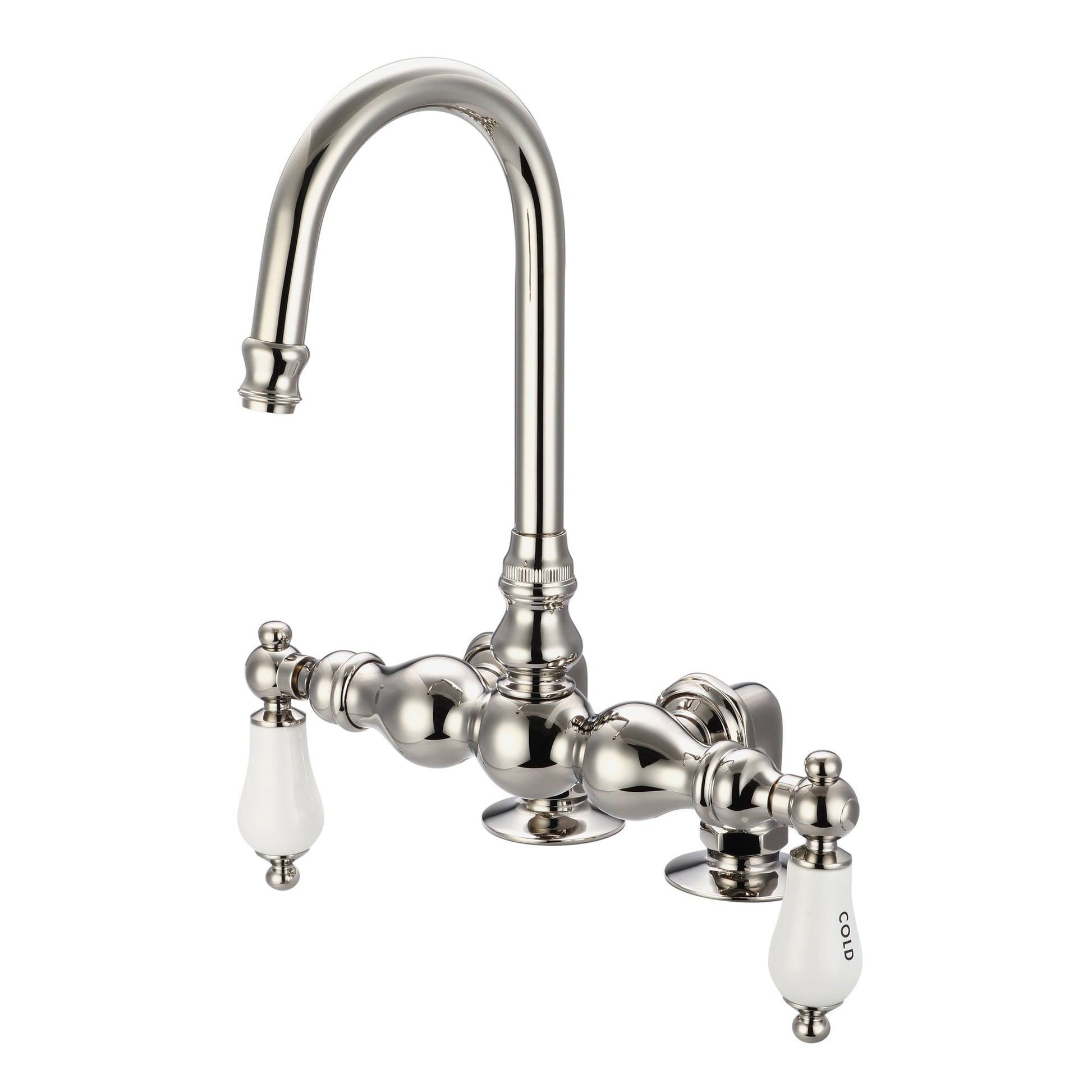 Water Creation Vintage Classic Center Deck Mount Tub F6-0016 9.25" Ivory Solid Brass Faucet With Gooseneck Spout And 2-Inch Risers And Porcelain Lever Handles, Hot And Cold Labels Included