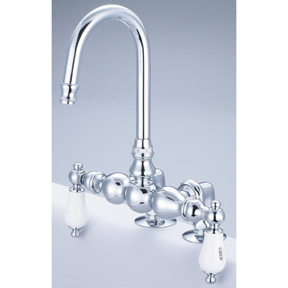 Water Creation Vintage Classic Center Deck Mount Tub F6-0016 9.25" Silver Solid Brass Faucet With Gooseneck Spout And 2-Inch Risers And Porcelain Lever Handles, Hot And Cold Labels Included