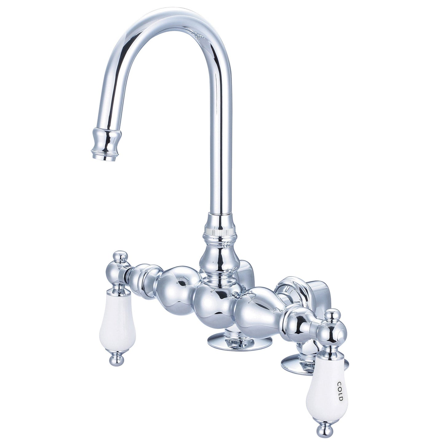 Water Creation Vintage Classic Center Deck Mount Tub F6-0016 9.25" Silver Solid Brass Faucet With Gooseneck Spout And 2-Inch Risers And Porcelain Lever Handles, Hot And Cold Labels Included