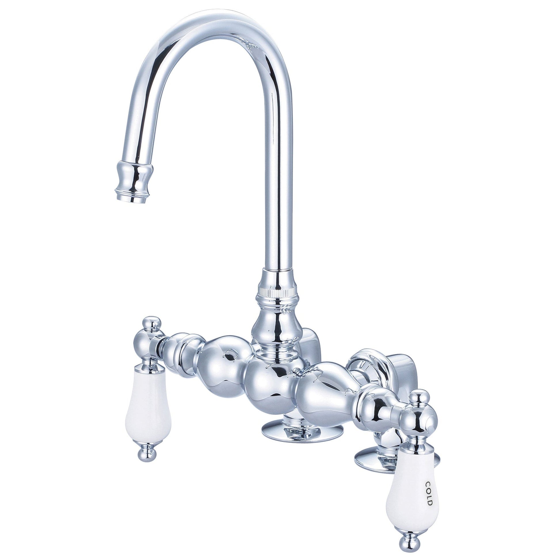 Water Creation Vintage Classic Center Deck Mount Tub F6-0016 9.25" Silver Solid Brass Faucet With Gooseneck Spout And 2-Inch Risers And Porcelain Lever Handles, Hot And Cold Labels Included