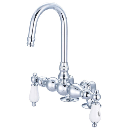Water Creation Vintage Classic Center Deck Mount Tub F6-0016 9.25" Silver Solid Brass Faucet With Gooseneck Spout And 2-Inch Risers And Porcelain Lever Handles, Hot And Cold Labels Included