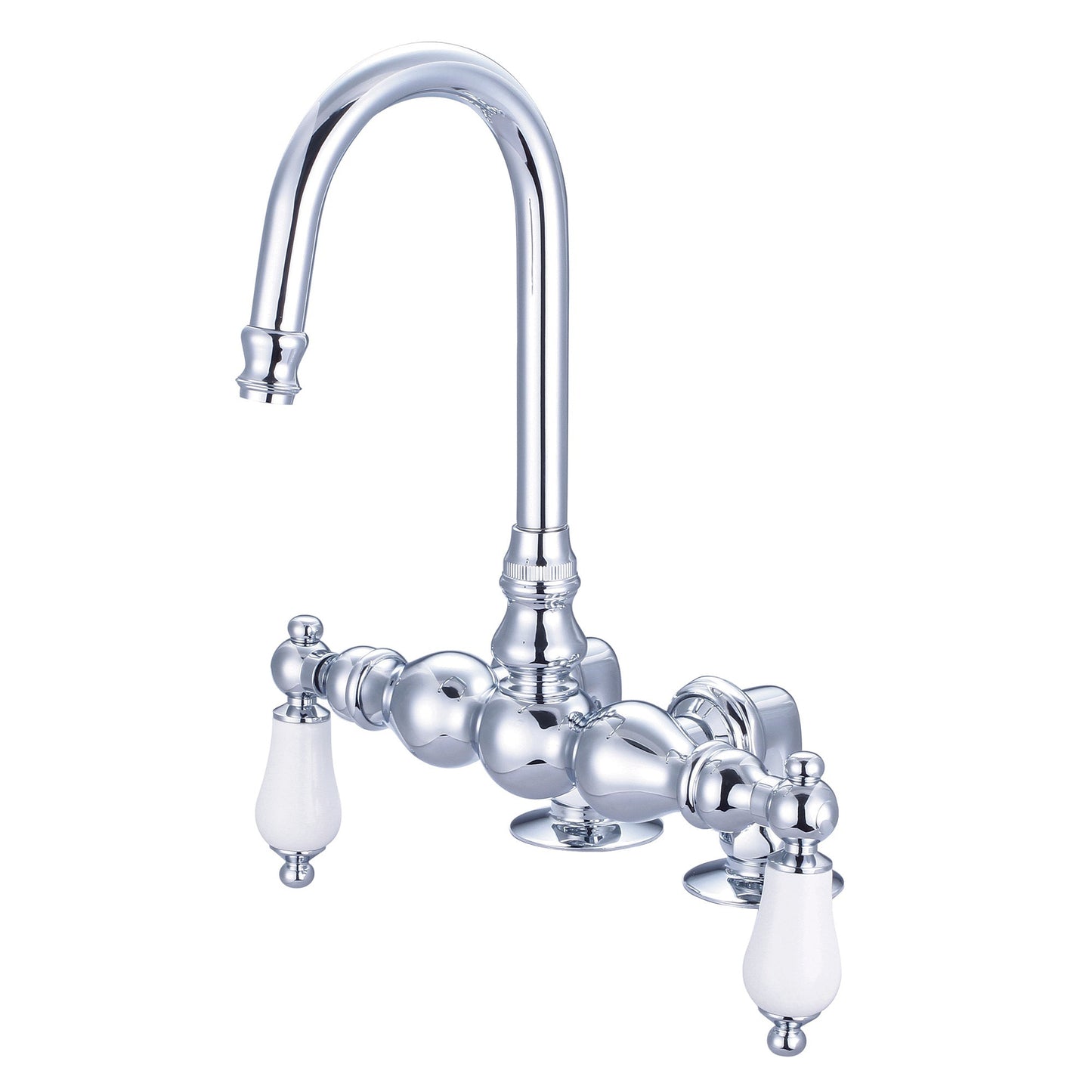 Water Creation Vintage Classic Center Deck Mount Tub F6-0016 9.25" Silver Solid Brass Faucet With Gooseneck Spout And 2-Inch Risers And Porcelain Lever Handles Without Labels