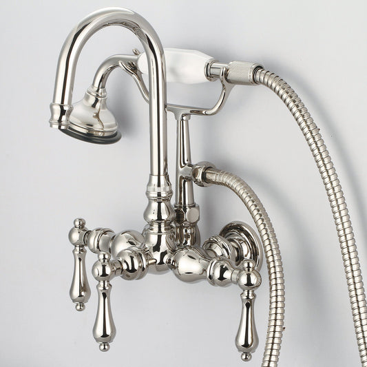 Water Creation Vintage Classic Center Wall Mount Tub F6-0012 9.25" Ivory Solid Brass Faucet With Gooseneck Spout, Straight Wall Connector And Handheld Shower And Metal Lever Handles Without Labels