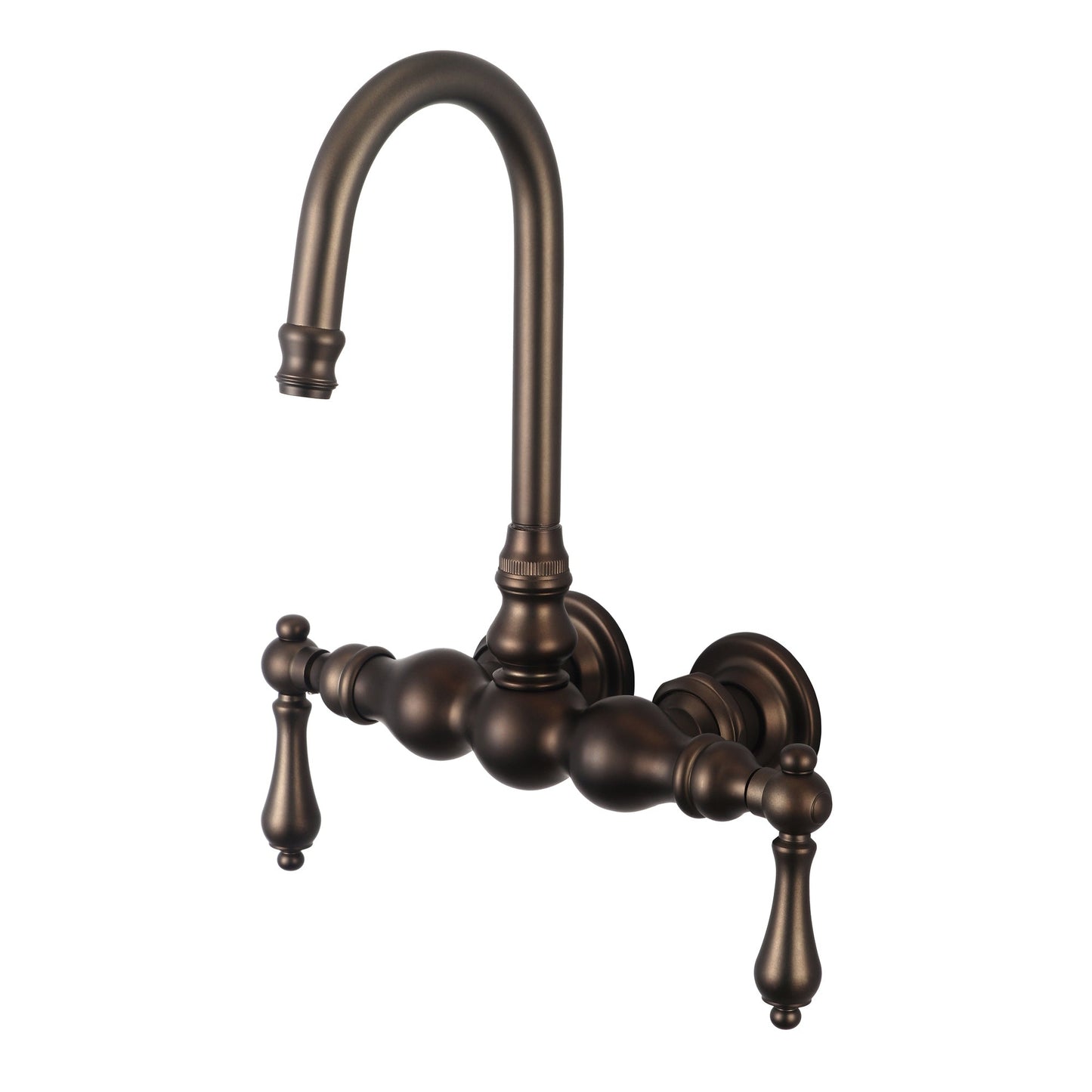 Water Creation Vintage Classic Center Wall Mount Tub F6-0014 9.25" Brown Solid Brass Faucet With Gooseneck Spout And Straight Wall Connector And Metal Lever Handles Without Labels