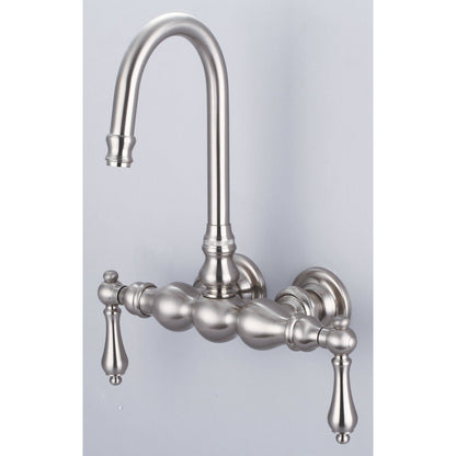 Water Creation Vintage Classic Center Wall Mount Tub F6-0014 9.25" Grey Solid Brass Faucet With Gooseneck Spout And Straight Wall Connector And Metal Lever Handles Without Labels