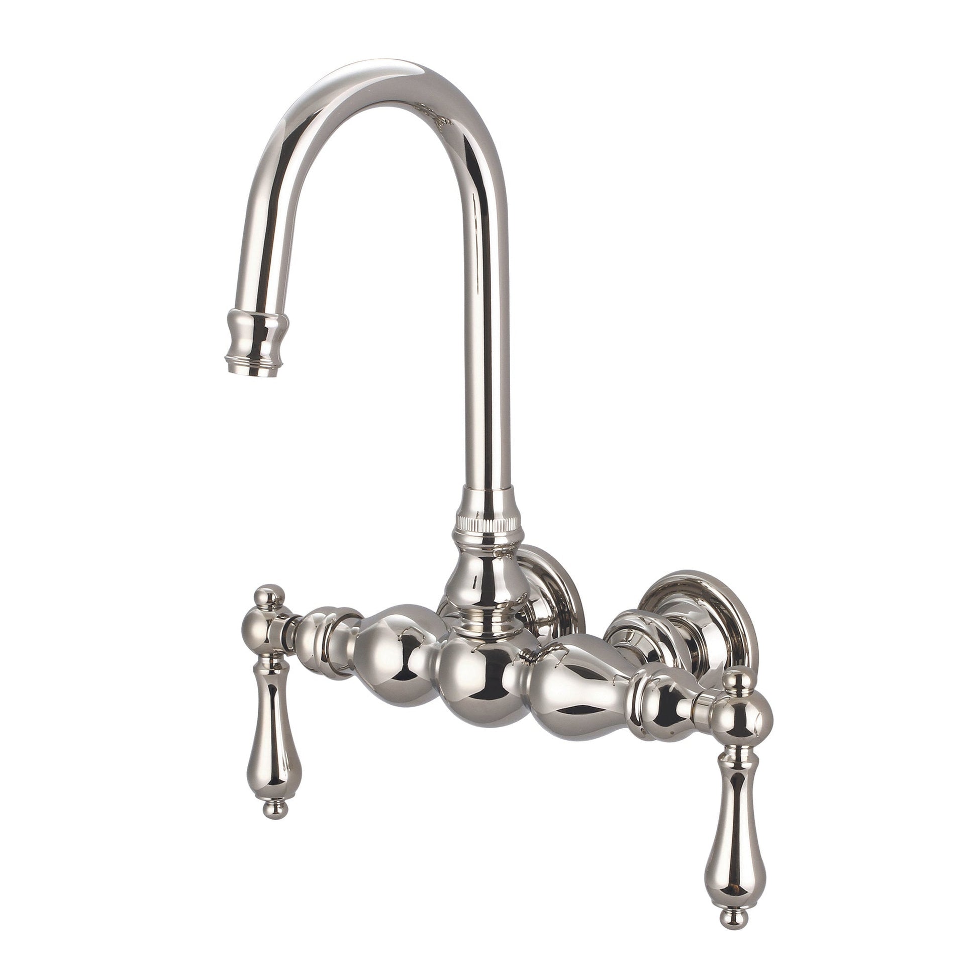 Water Creation Vintage Classic Center Wall Mount Tub F6-0014 9.25" Ivory Solid Brass Faucet With Gooseneck Spout And Straight Wall Connector And Metal Lever Handles Without Labels