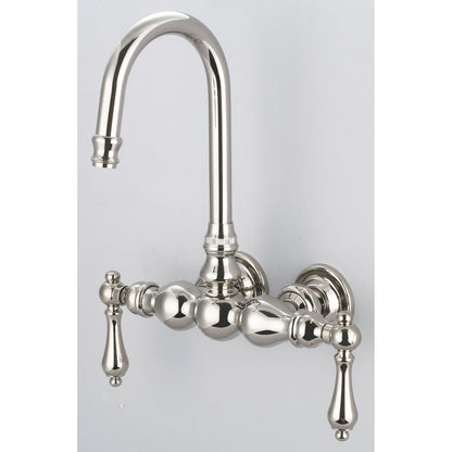 Water Creation Vintage Classic Center Wall Mount Tub F6-0014 9.25" Ivory Solid Brass Faucet With Gooseneck Spout And Straight Wall Connector And Metal Lever Handles Without Labels