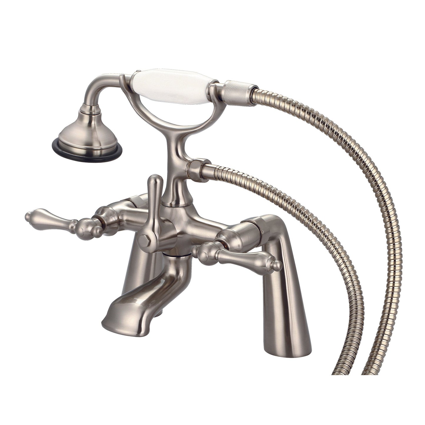 Water Creation Vintage Classic Spread Deck Mount Tub F6-0003 7.5" Grey Solid Brass Faucet With Handheld Shower And Metal Lever Handles Without Labels