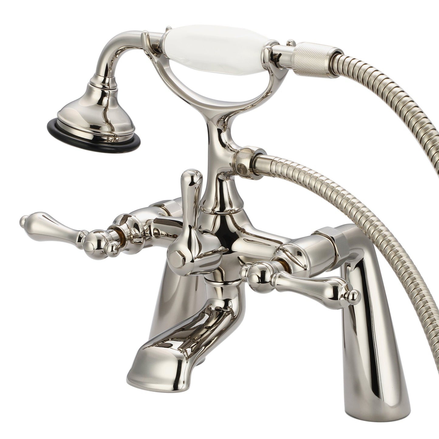 Water Creation Vintage Classic Spread Deck Mount Tub F6-0003 7.5" Ivory Solid Brass Faucet With Handheld Shower And Metal Lever Handles Without Labels