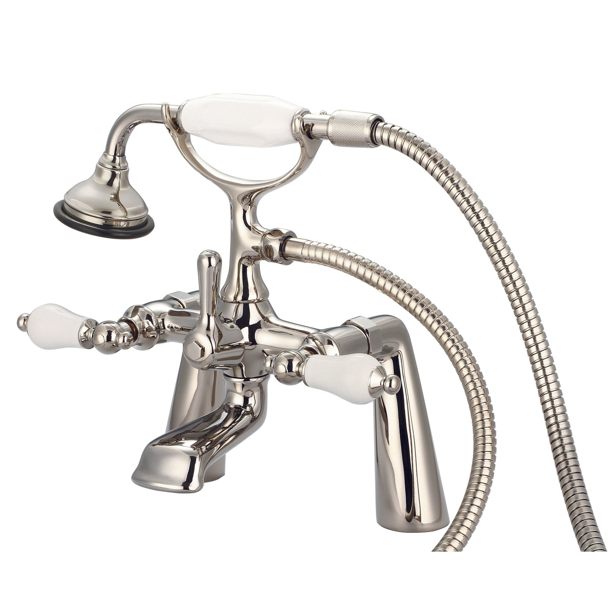 Water Creation Vintage Classic Spread Deck Mount Tub F6-0003 7.5" Ivory Solid Brass Faucet With Handheld Shower And Porcelain Lever Handles Without Labels