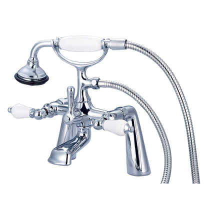 Water Creation Vintage Classic Spread Deck Mount Tub F6-0003 7.5" Silver Solid Brass Faucet With Handheld Shower And Porcelain Lever Handles Without Labels