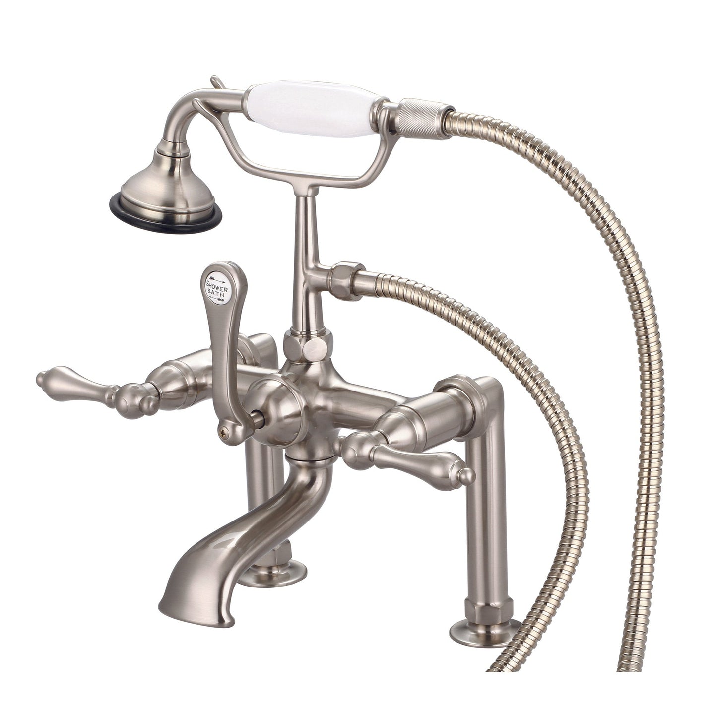 Water Creation Vintage Classic Spread Deck Mount Tub F6-0006 7" Grey Solid Brass Faucet With 6-Inch Risers And Handheld Shower And Metal Lever Handles Without Labels