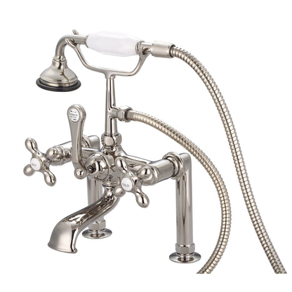 Water Creation Vintage Classic Spread Deck Mount Tub F6-0006 7" Ivory Solid Brass Faucet With 6-Inch Risers And Handheld Shower And Metal Lever Handles, Hot And Cold Labels Included