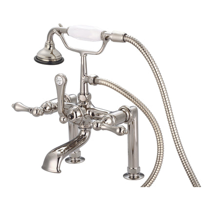 Water Creation Vintage Classic Spread Deck Mount Tub F6-0006 7" Ivory Solid Brass Faucet With 6-Inch Risers And Handheld Shower And Metal Lever Handles Without Labels