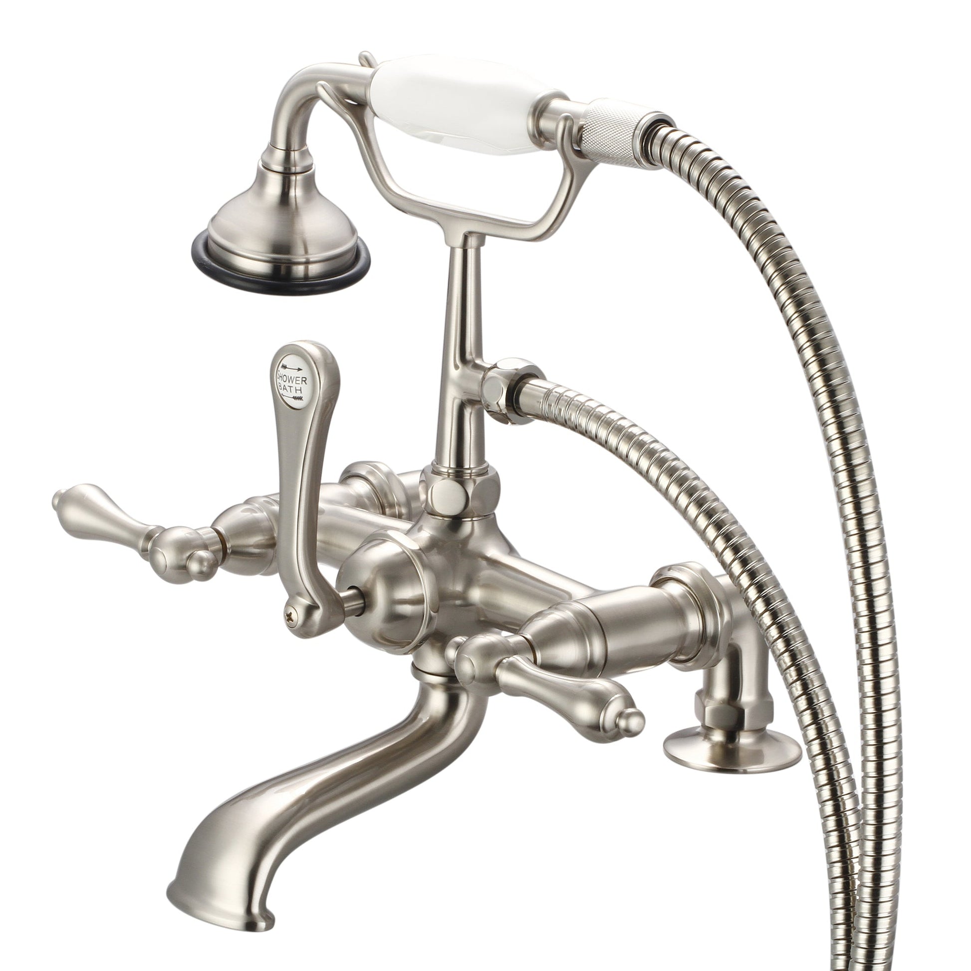 Water Creation Vintage Classic Spread Deck Mount Tub F6-0007 7" Grey Solid Brass Faucet With 6-Inch Risers And Handheld Shower And Metal Lever Handles Without Labels