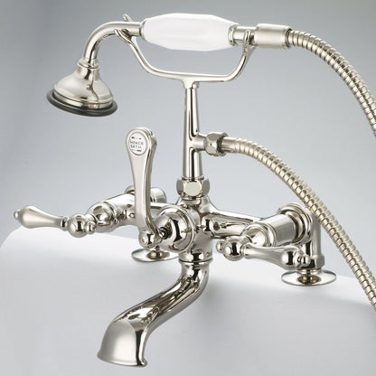 Water Creation Vintage Classic Spread Deck Mount Tub F6-0007 7" Ivory Solid Brass Faucet With 6-Inch Risers And Handheld Shower And Metal Lever Handles Without Labels