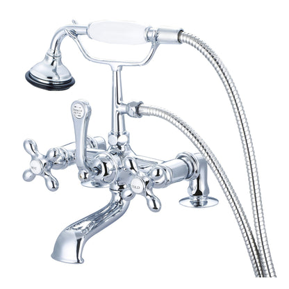 Water Creation Vintage Classic Spread Deck Mount Tub F6-0007 7" Silver Solid Brass Faucet With 2-Inch Risers And Handheld Shower And Metal Lever Handles, Hot And Cold Labels Included