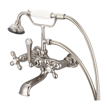 Water Creation Vintage Classic Spread Wall Mount Tub F6-0010 7" Ivory Solid Brass Faucet With Straight Wall Connector And Handheld Shower And Metal Lever Handles, Hot And Cold Labels Included