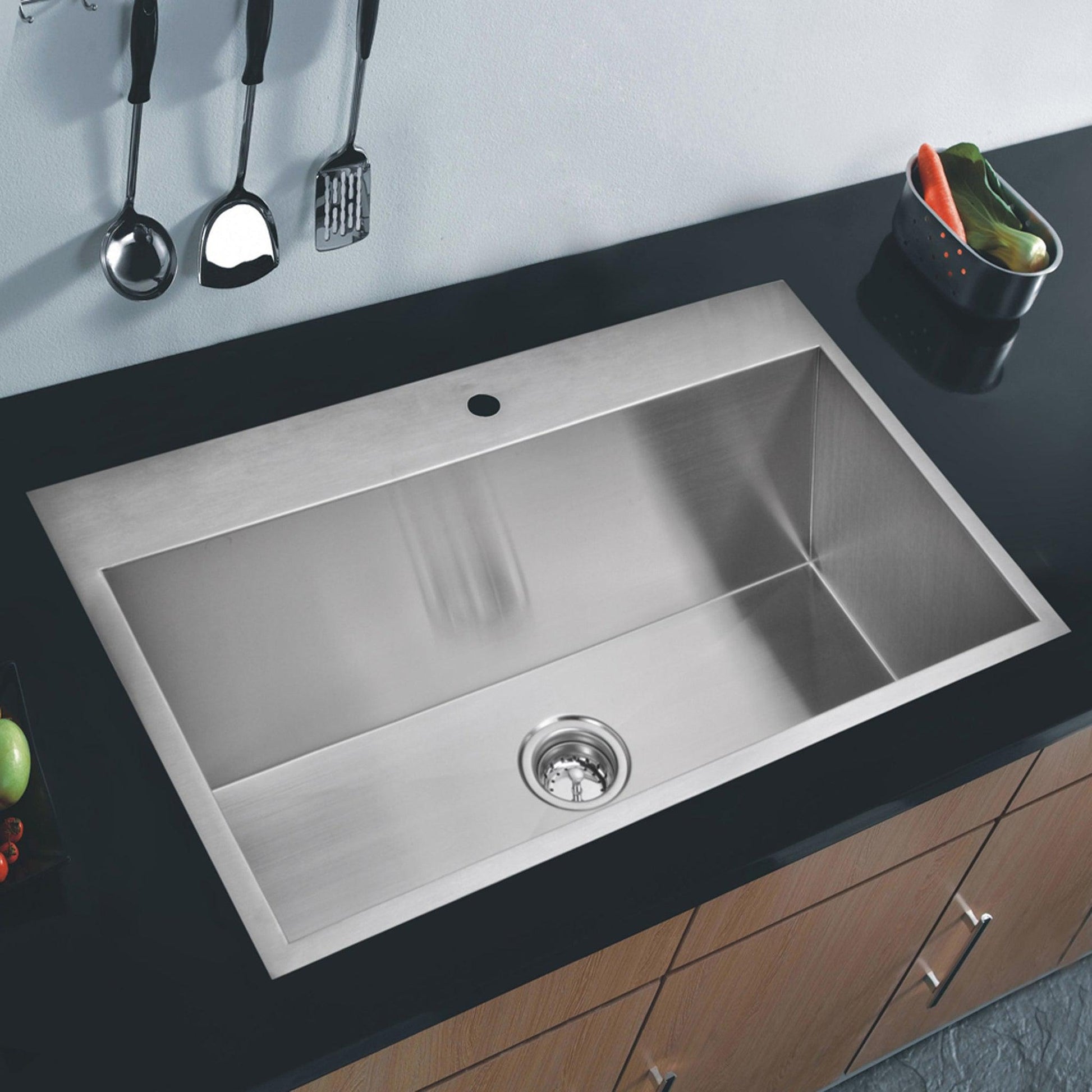 Stainless Steel Single Kitchen Sink, Drain Pipe- Wash Basin Set
