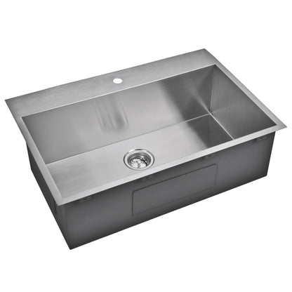 Water Creation Zero Radius Single Bowl Stainless Steel Hand Made Drop In 33 Inch X 22 Inch Sink With Drain, Strainer, And Bottom Grid