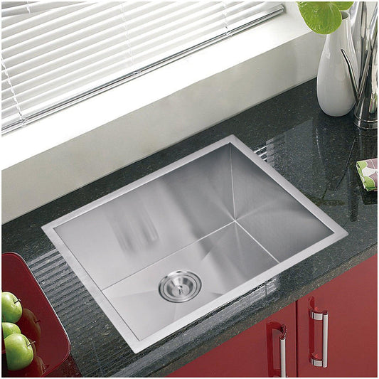 Water Creation Zero Radius Single Bowl Stainless Steel Hand Made Undermount 23 Inch X 20 Inch Sink With Drain And Strainer