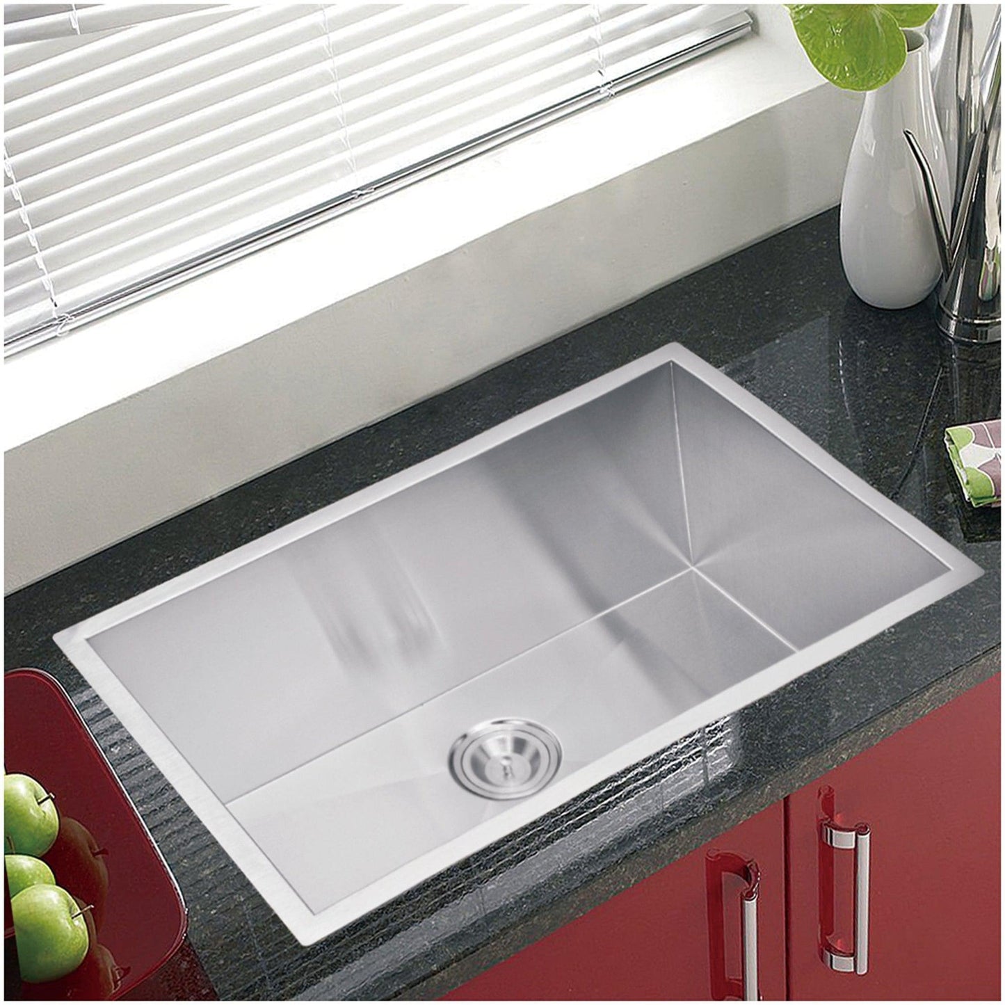 Water Creation Zero Radius Single Bowl Stainless Steel Hand Made Undermount 30 Inch X 19 Inch Sink With Drain And Strainer