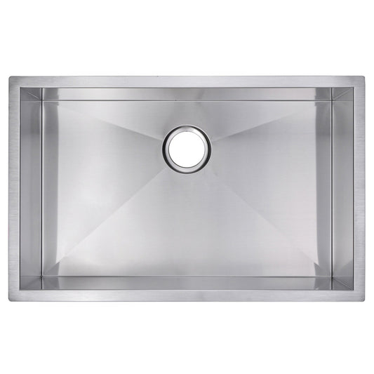 Water Creation Zero Radius Single Bowl Stainless Steel Hand Made Undermount 30 Inch X 19 Inch Sink With Drain And Strainer